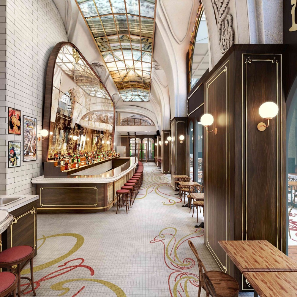 3D interior rendering of restaurant