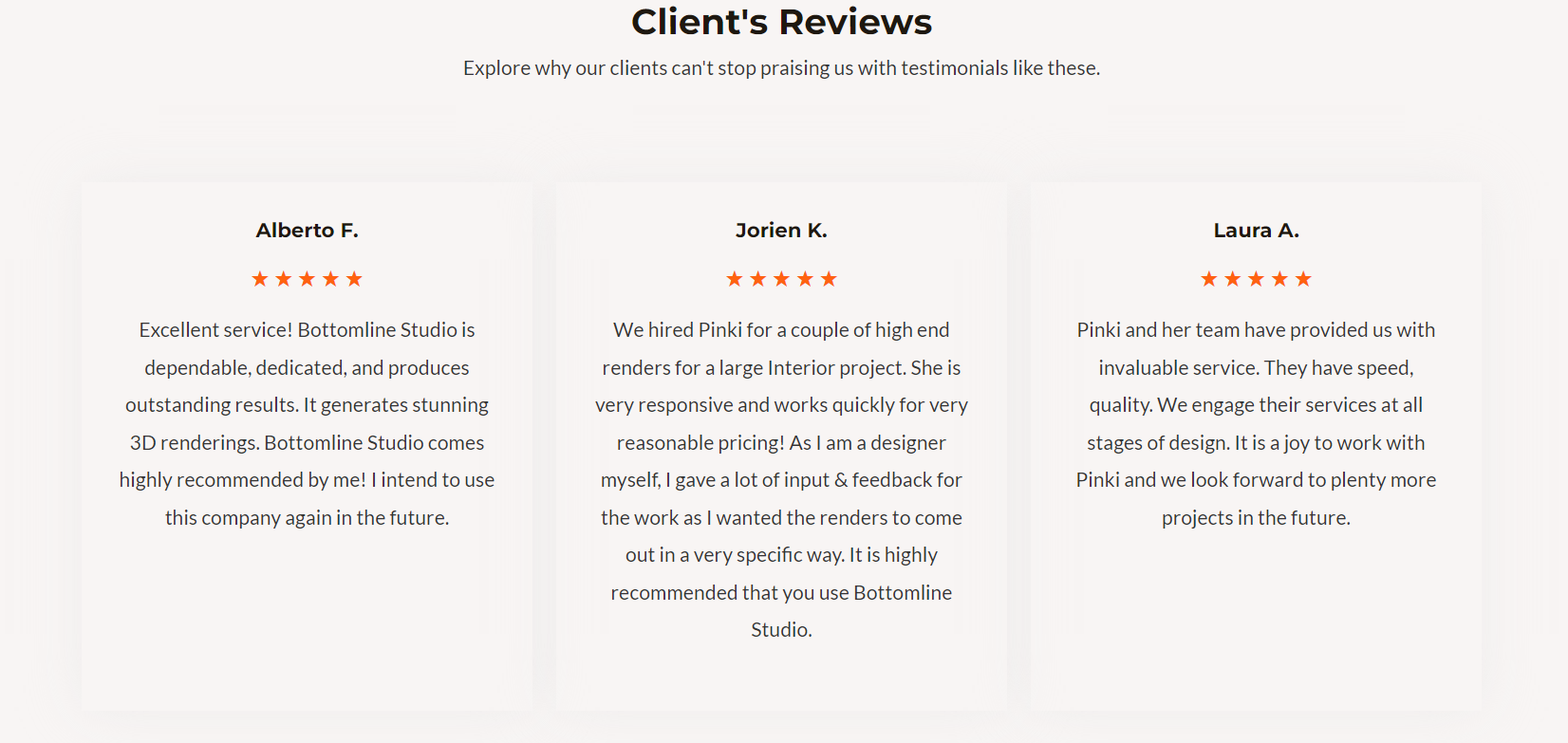 Clients Reviews - Bottomline Studio